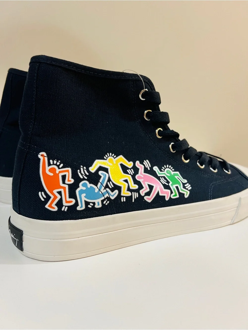 NEW Keith Haring x H&M Black High Top Sneakers Colorful Dancing Figures 10.5